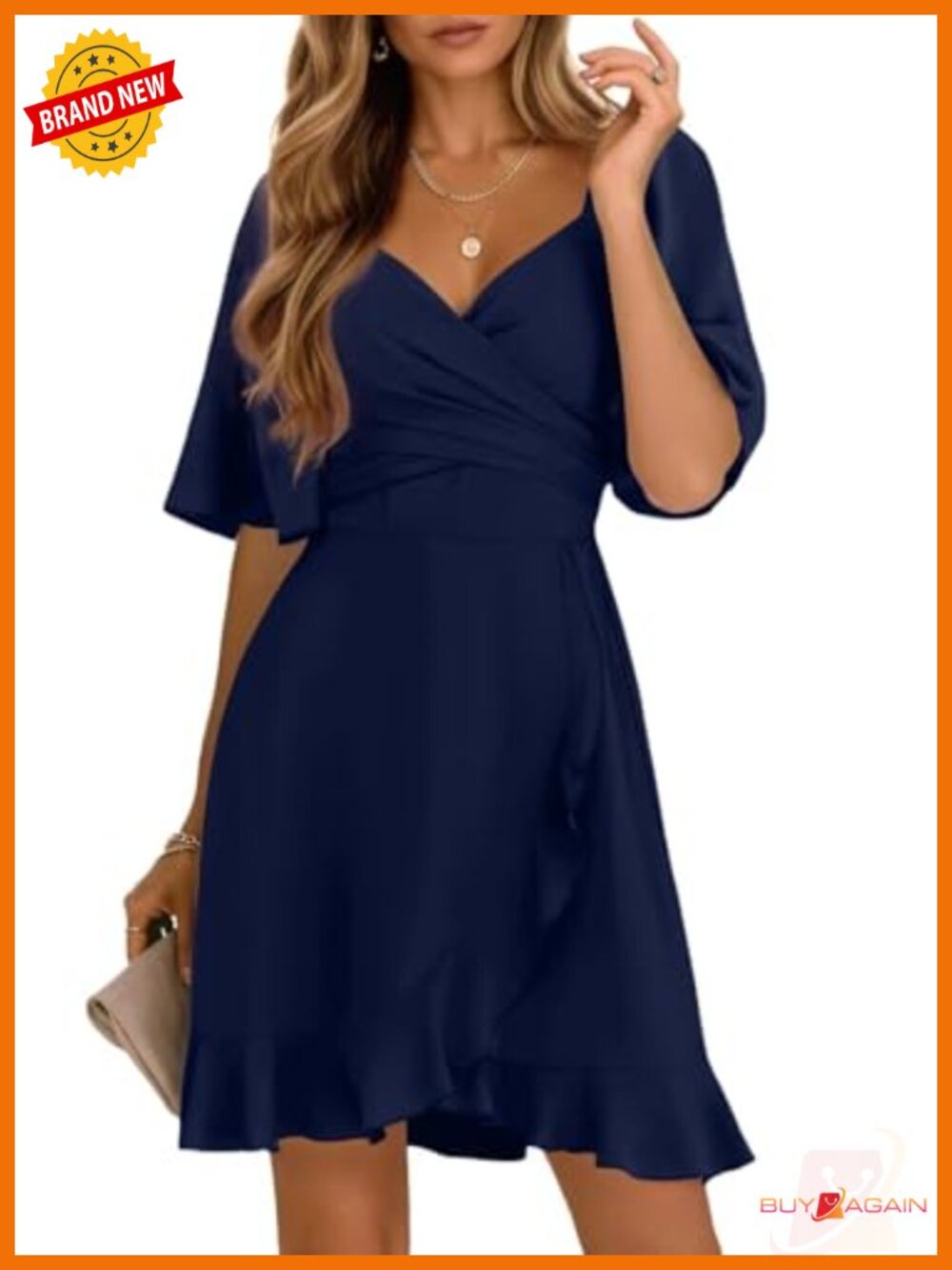 Wrap V Neck Smocked Waist Tiered Mini Dress with Flared Sleeves and Belt